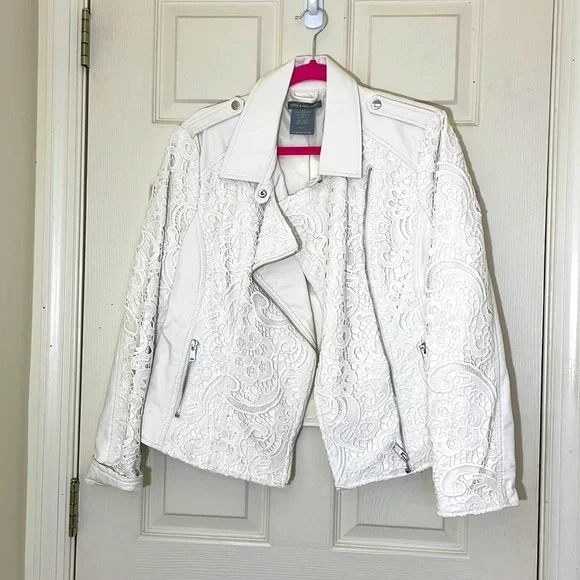 White Leather With Lace Jacket Size Large - Picture 3 of 11